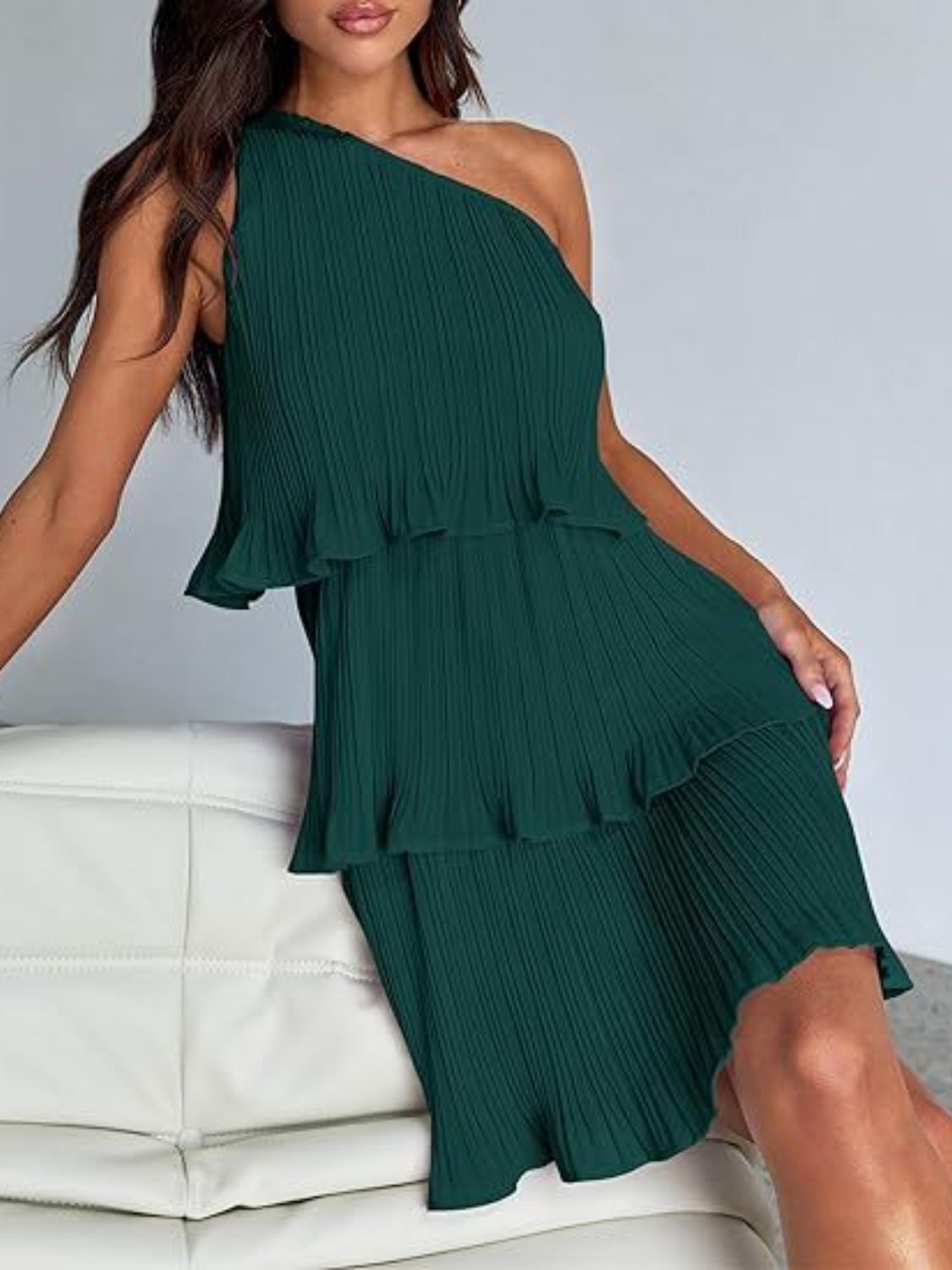 Layered One Shoulder Mini Dress