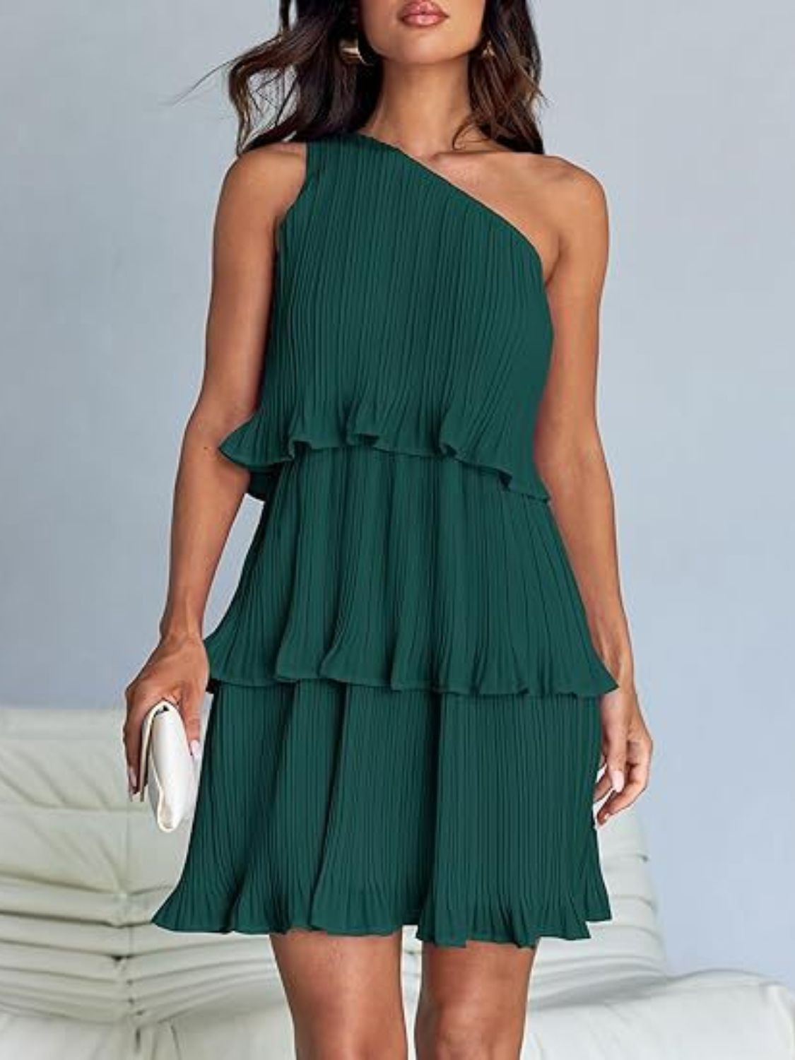 Layered One Shoulder Mini Dress