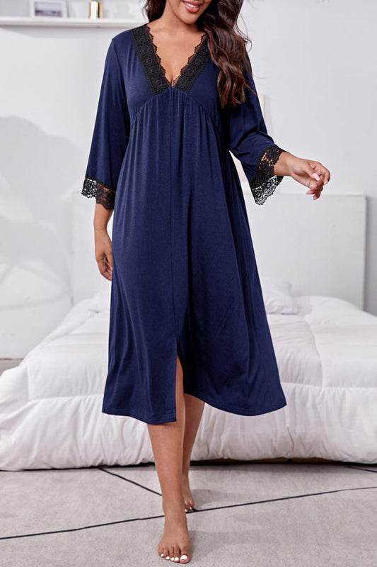 Plus size casual long sleeve lace detail dress