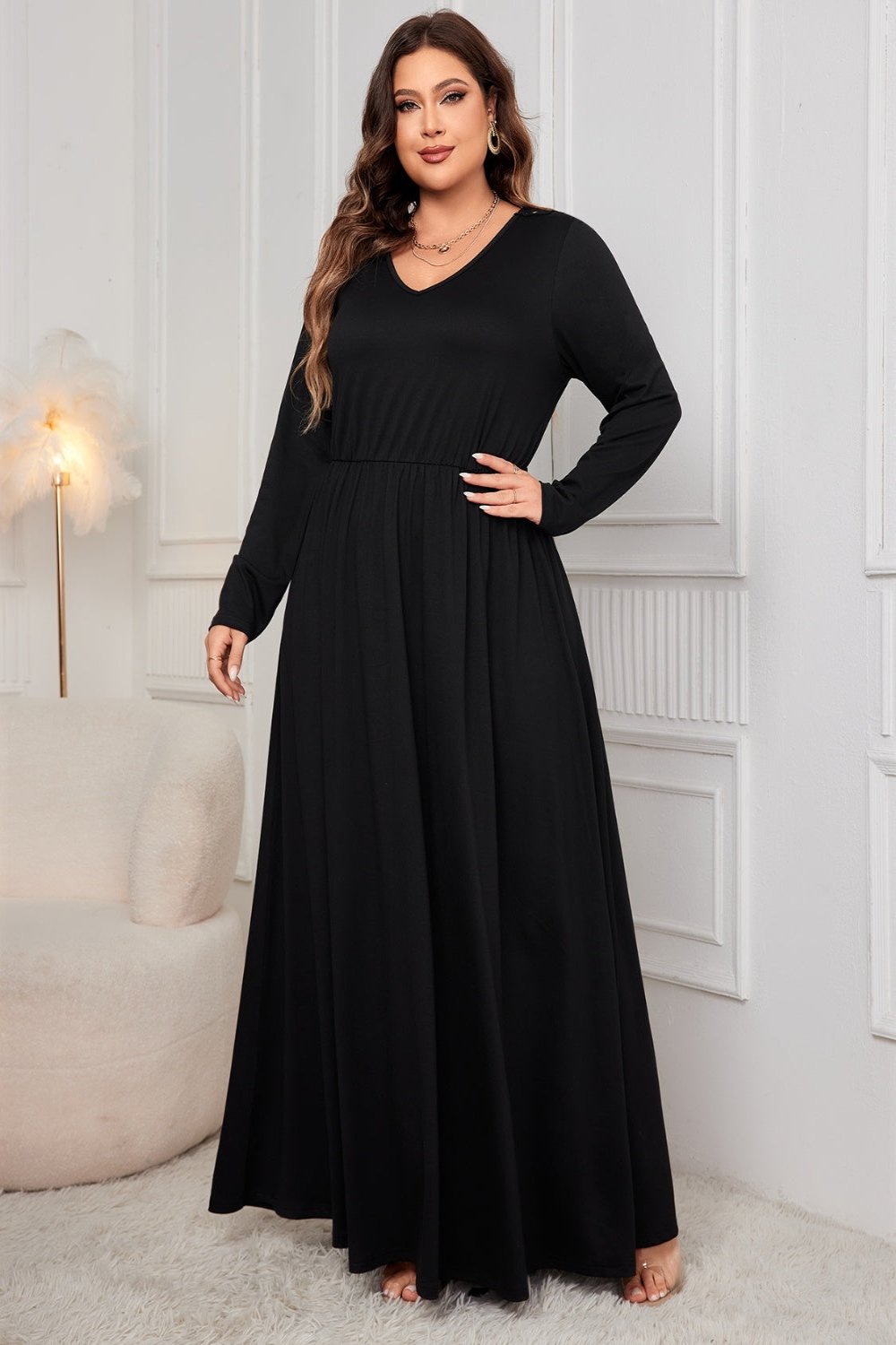 Plus size long sleeve cutout back dress