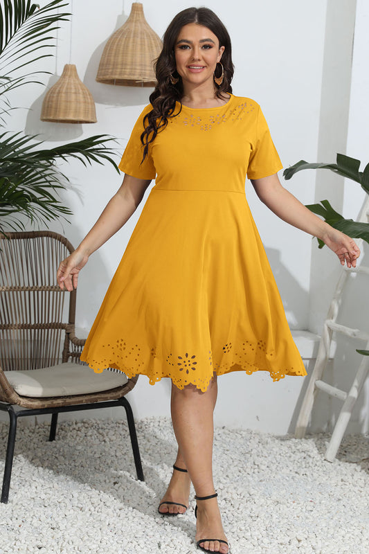 Plus Size Round Neck Eyelet Dress