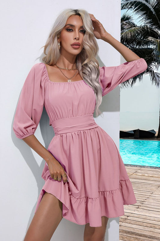 Square Neck Ruffle Hem Dress