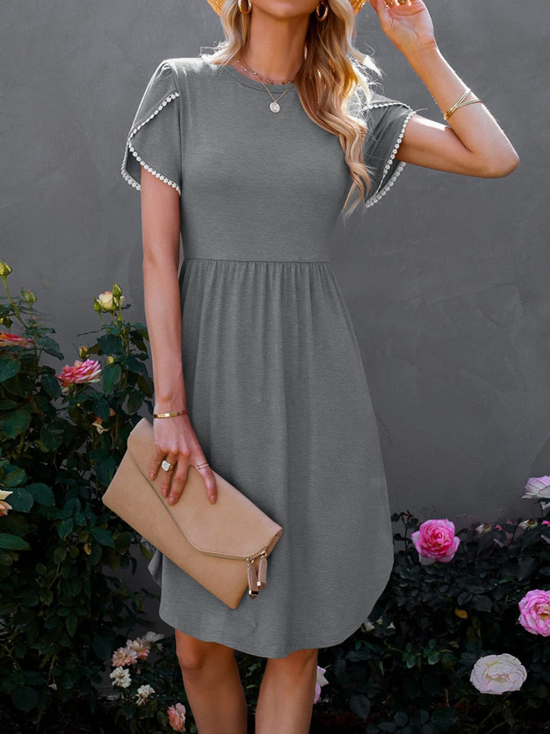 Petal Sleeve Round Neck Dress