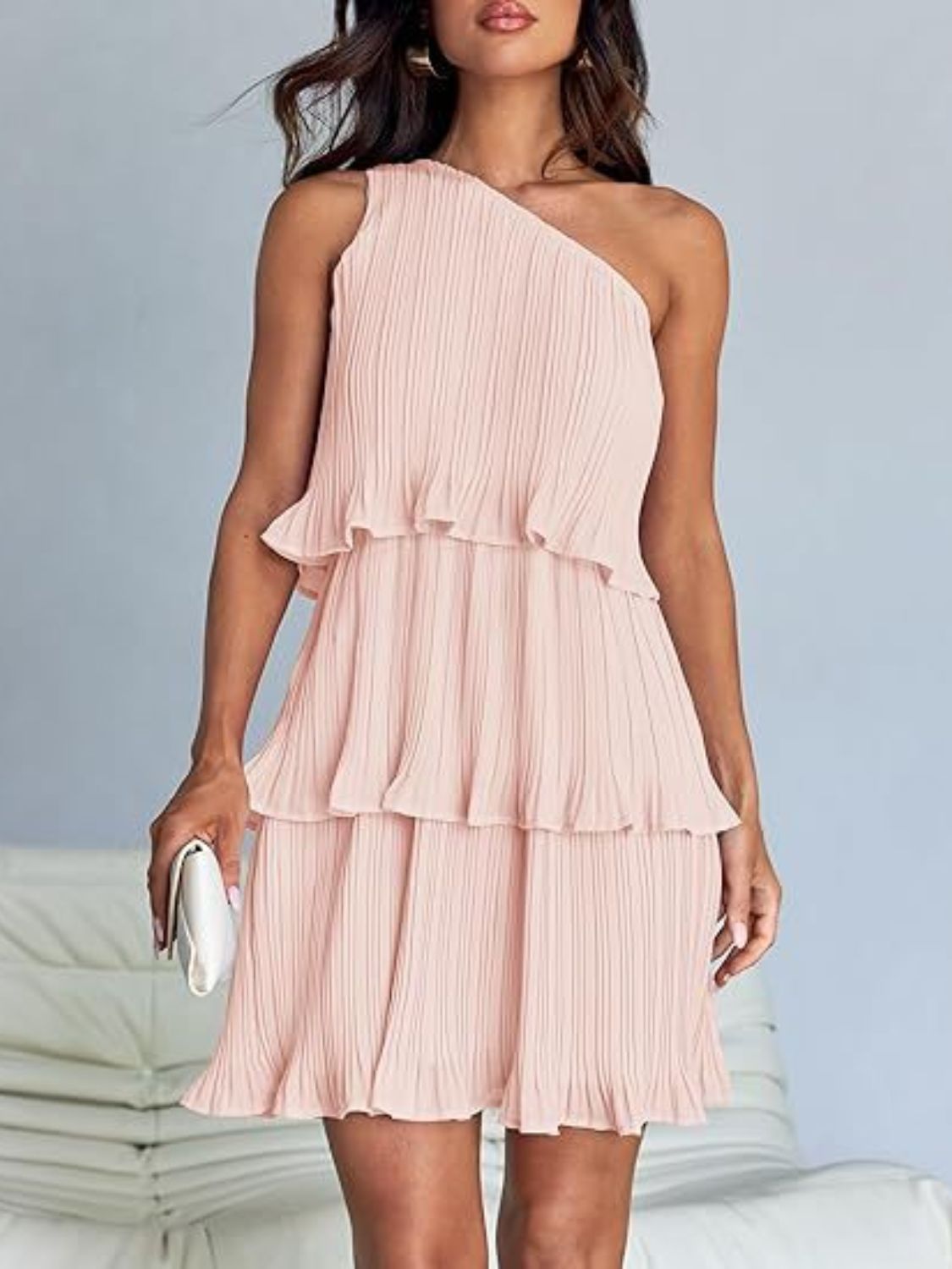 Layered One Shoulder Mini Dress