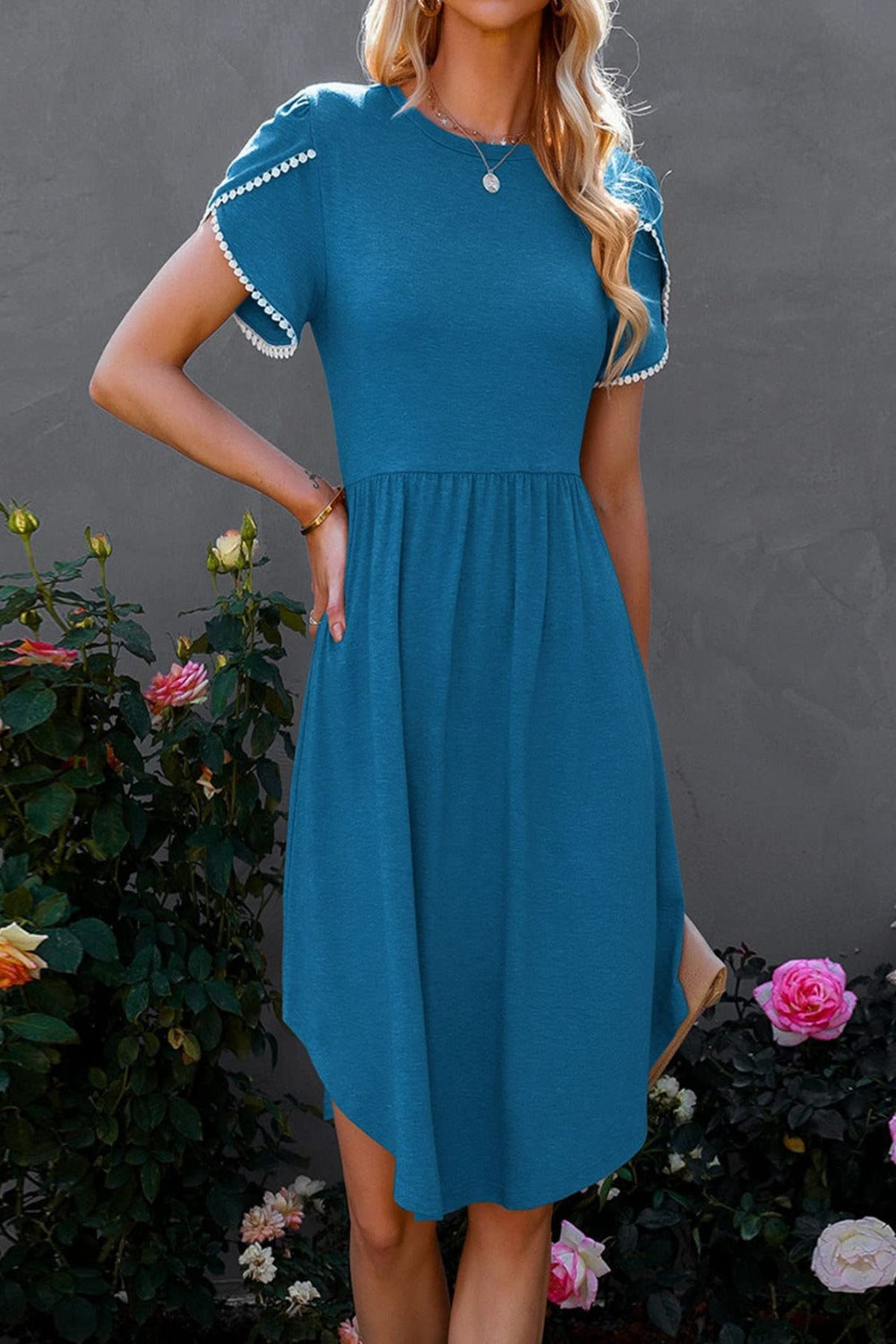 Petal Sleeve Knee-Length Dress