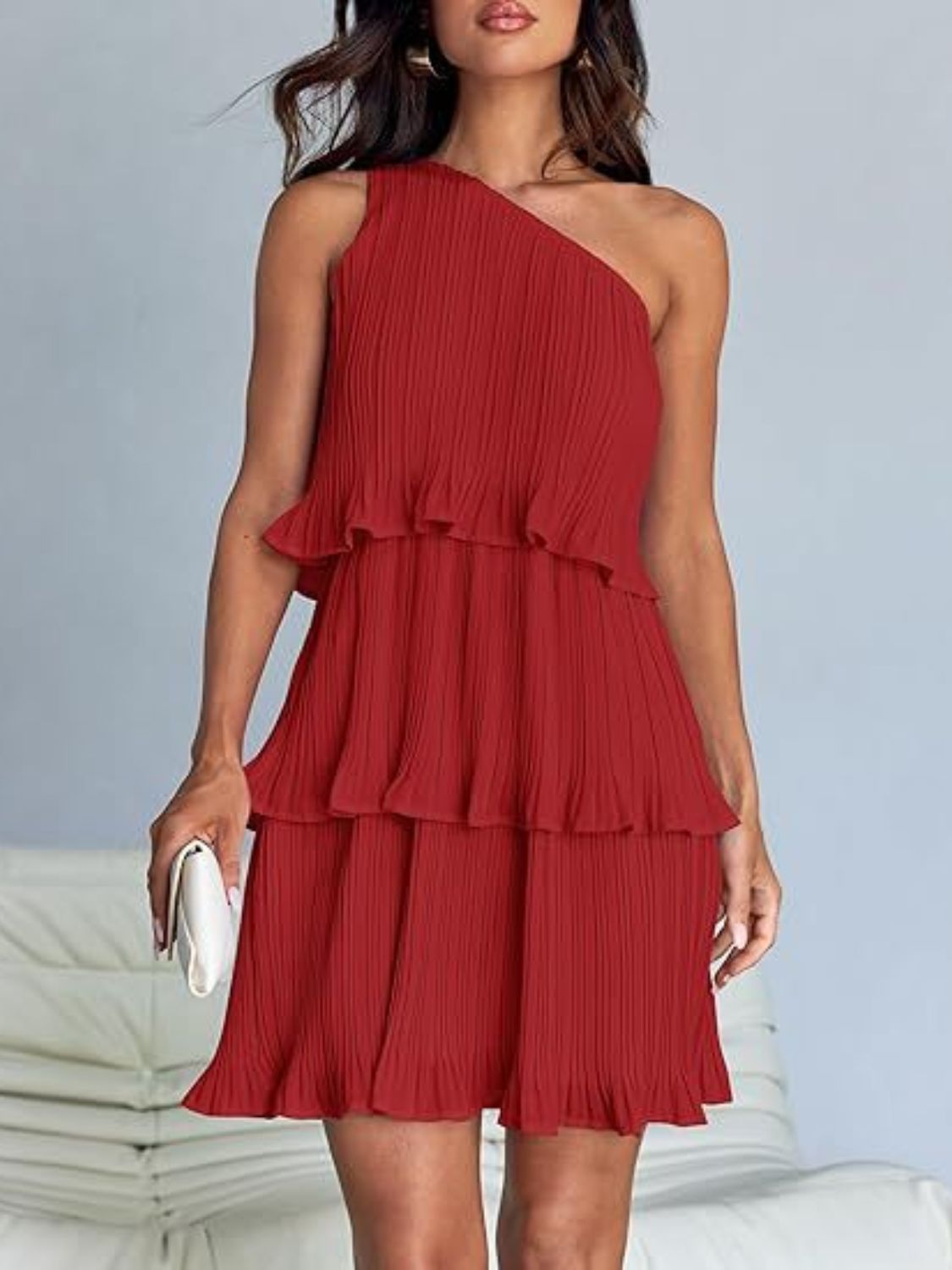 Layered One Shoulder Mini Dress