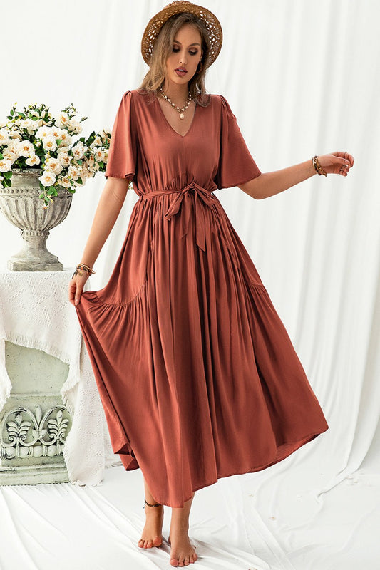 Plus size V-neck tied dress