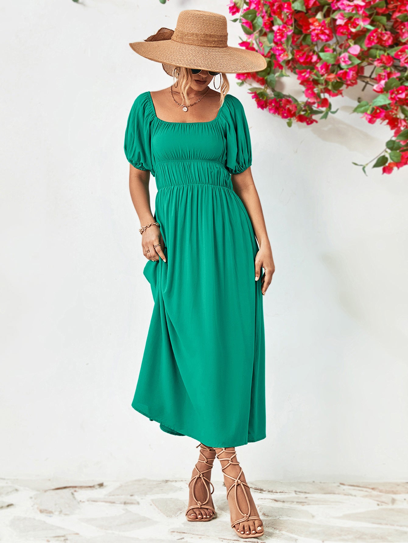 Chic Off-Shoulder Balloon Sleeve Midi Dress