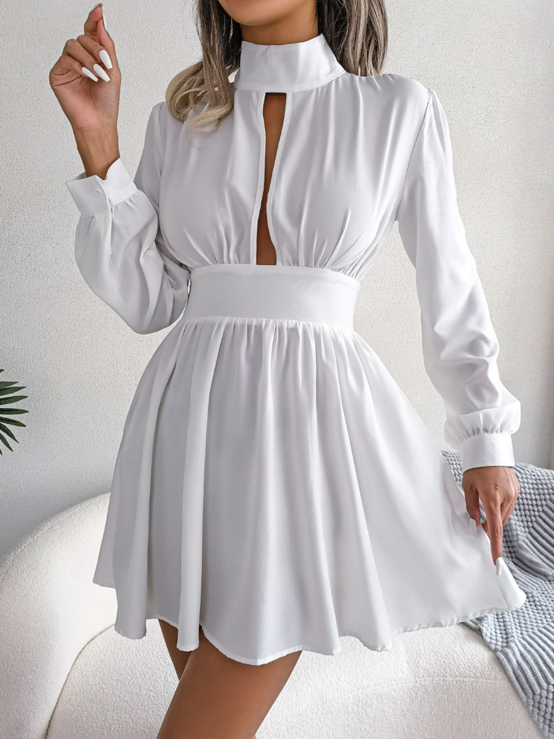 Turtleneck Cutout A-Line Mini Dress