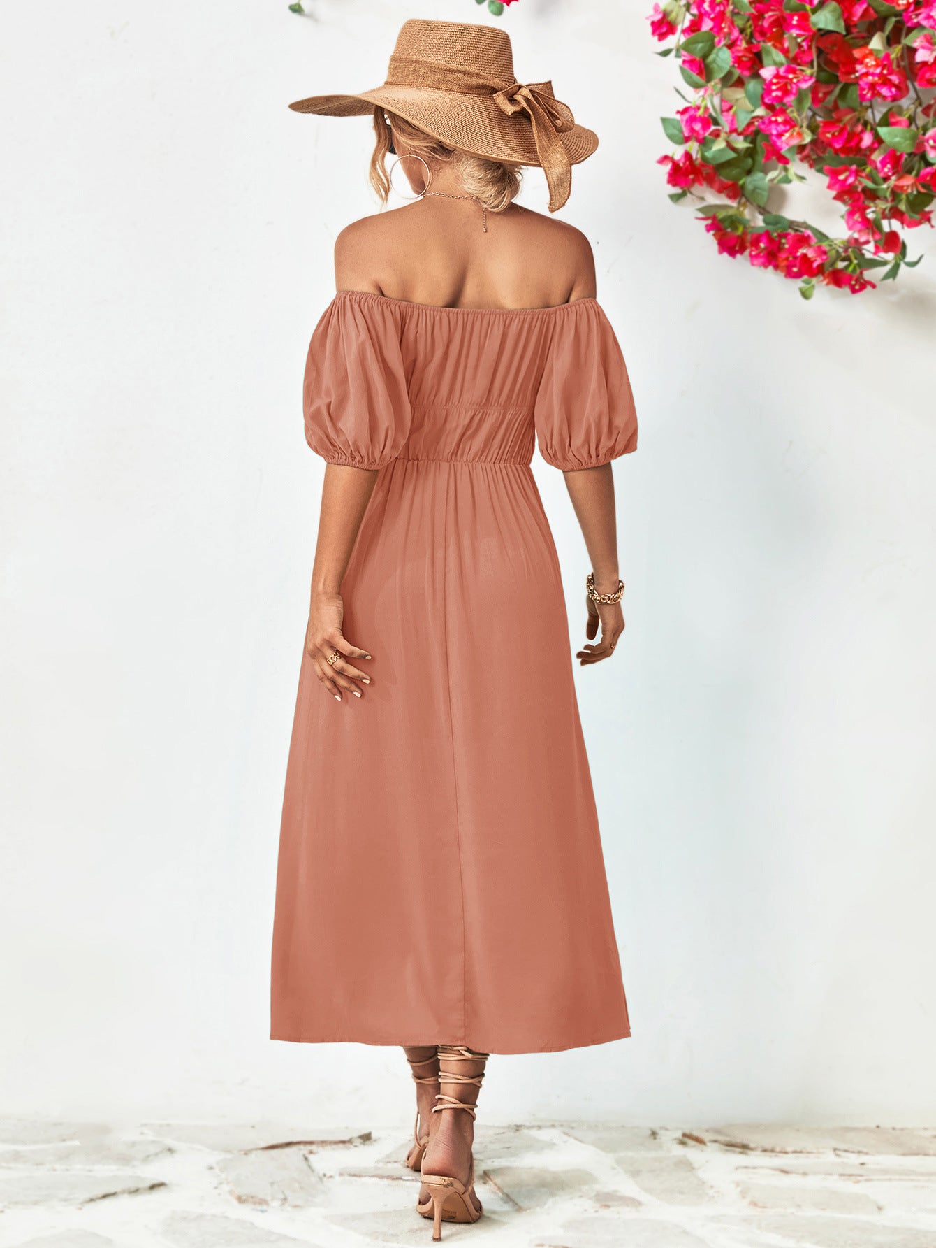 Chic Off-Shoulder Balloon Sleeve Midi Dress