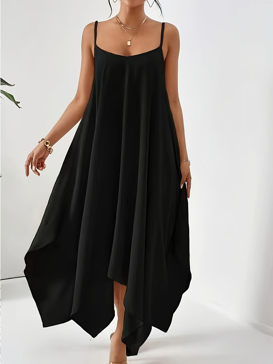 High-low Scoop Neck Midi Cami Dress