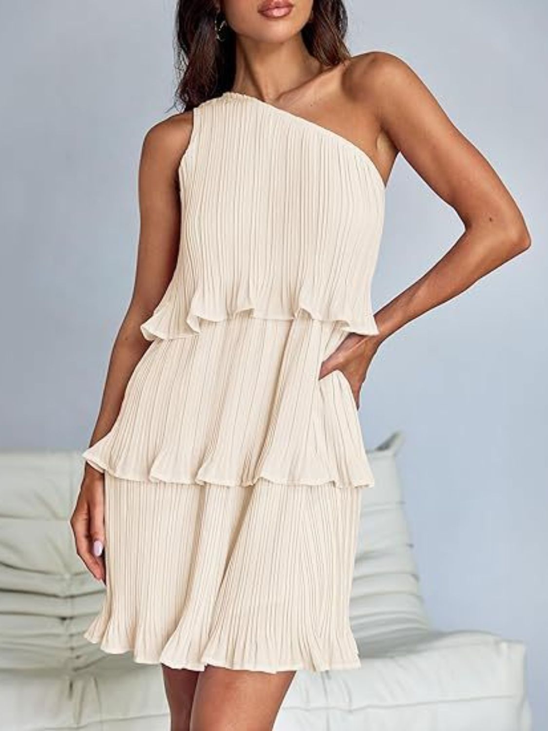 Layered One Shoulder Mini Dress