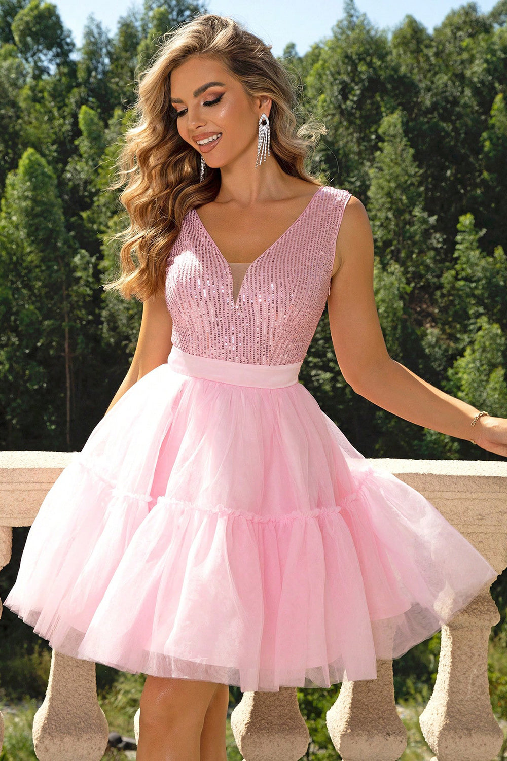 Pink princess mesh cocktail dress