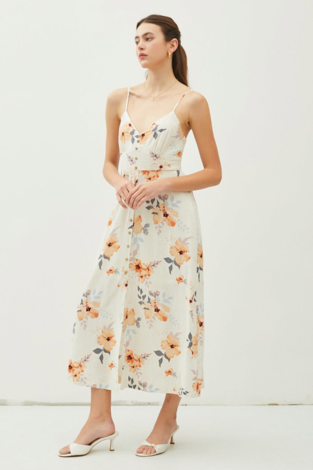 Floral Button Down Cami Midi Dress