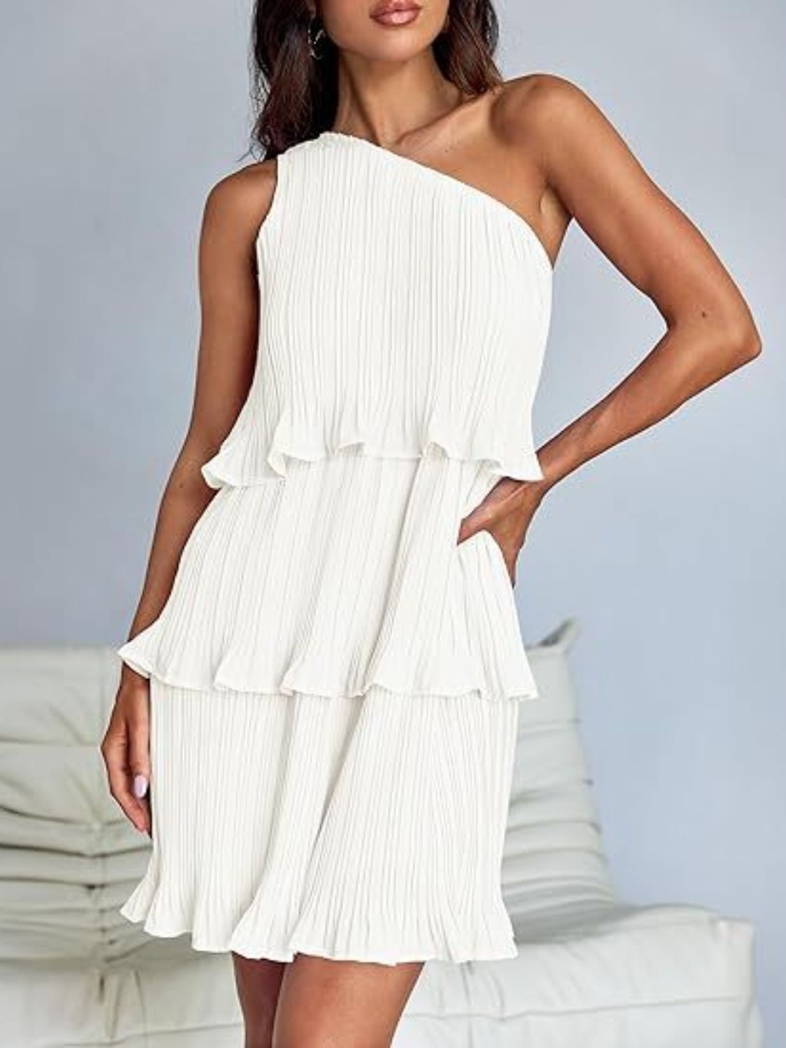 Layered One Shoulder Mini Dress