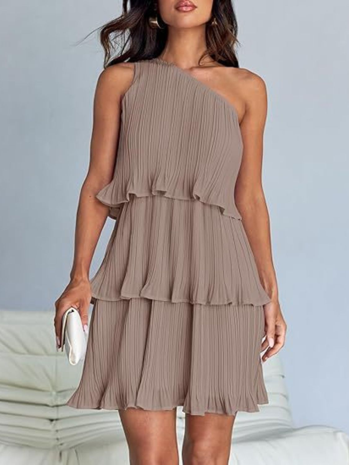 Layered One Shoulder Mini Dress