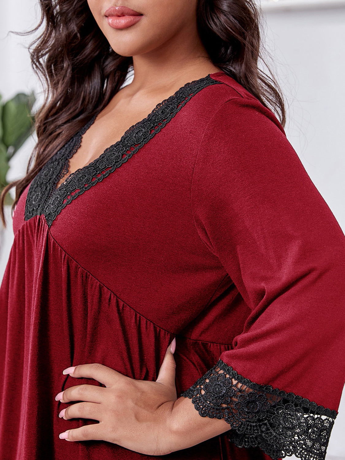 Plus Size Lace Detail V-Neck Casual Dress