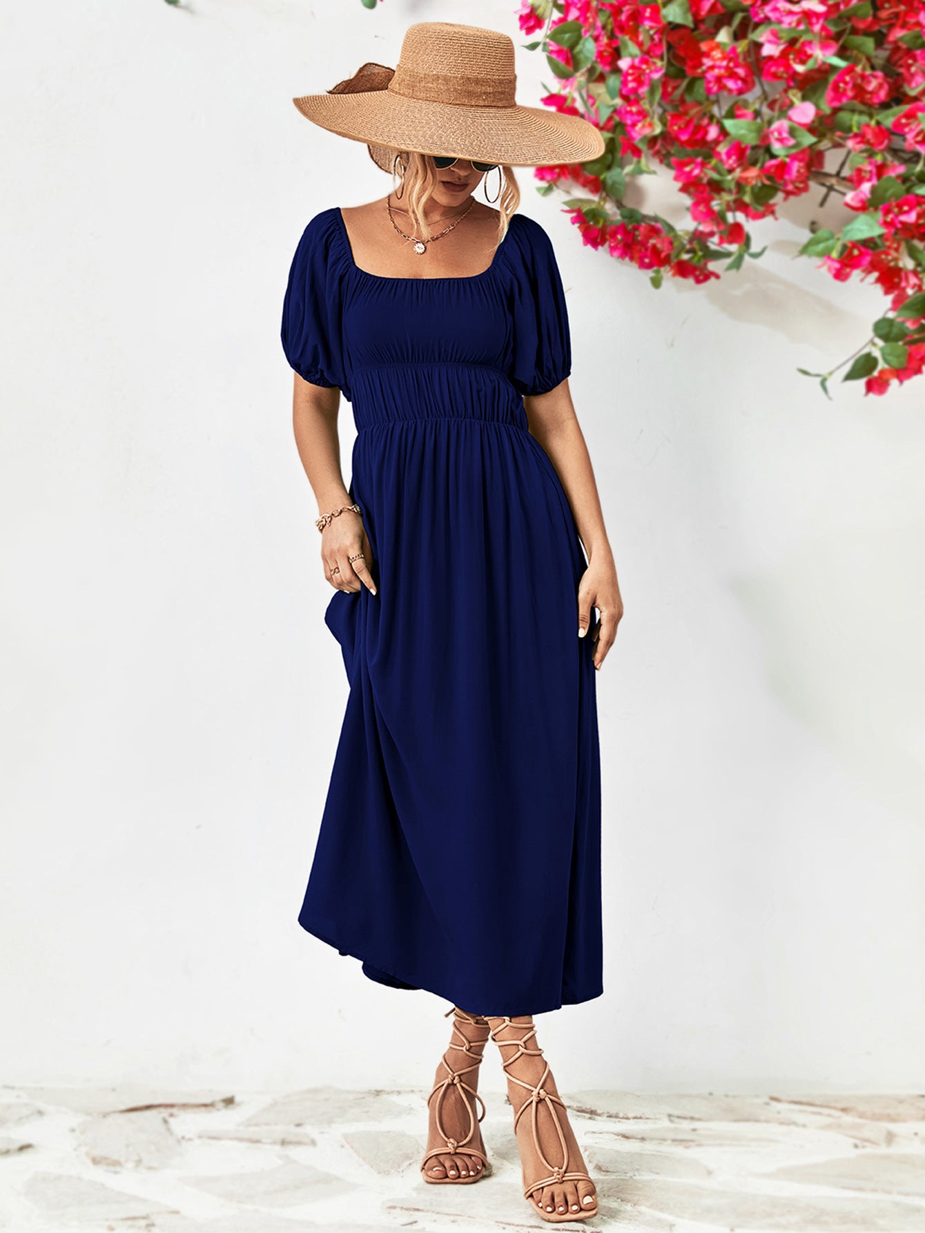 Chic Off-Shoulder Balloon Sleeve Midi Dress