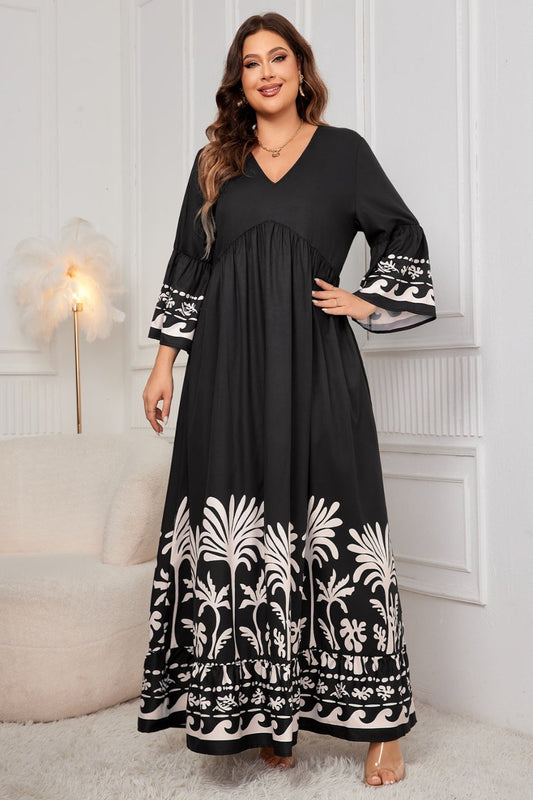 Plus Size Printed V-Neck dress 