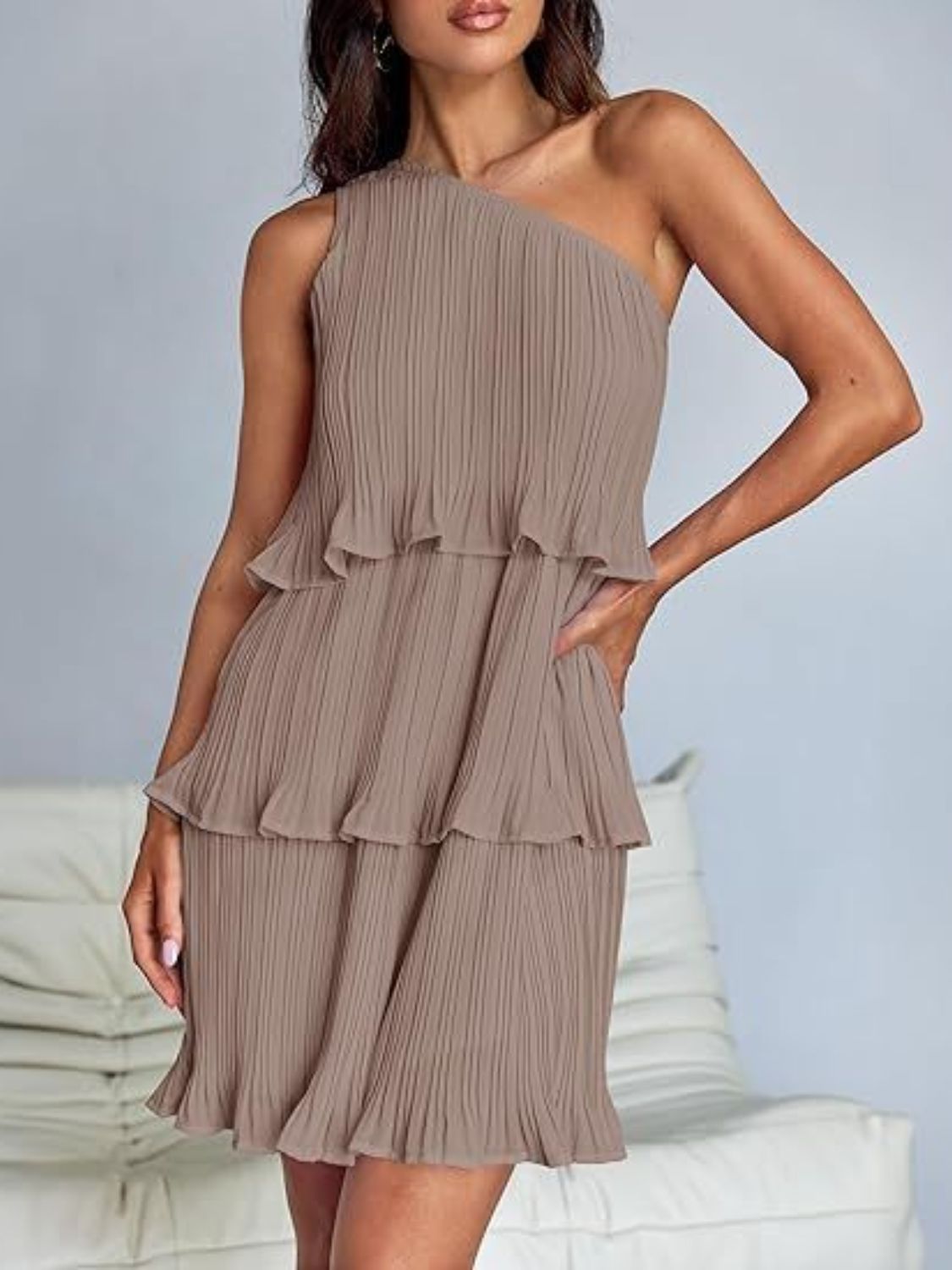 Layered One Shoulder Mini Dress