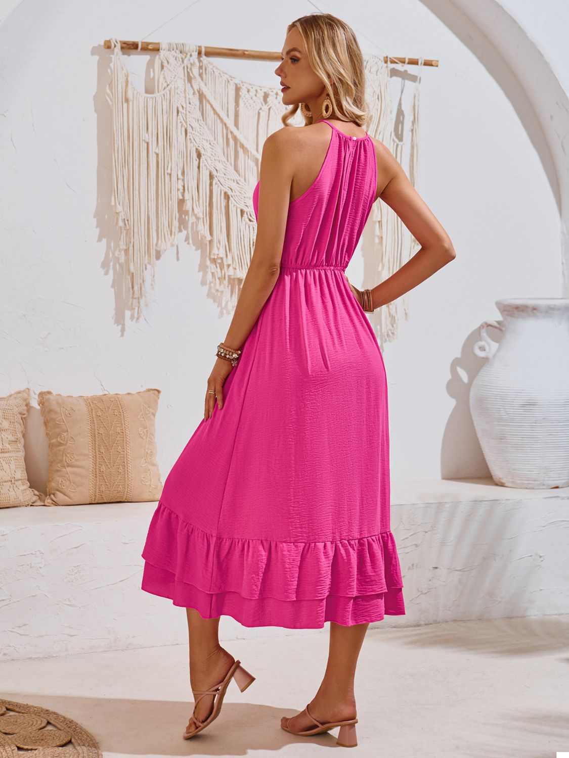 Round Neck Ruffled Sleeveless Dress