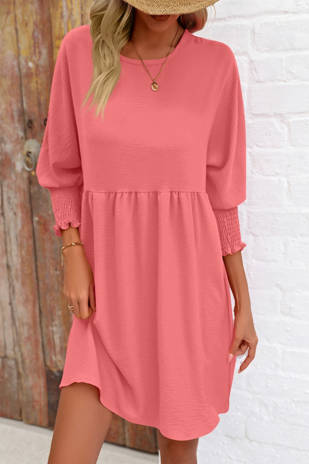 Lantern Sleeve Round Neck Dress