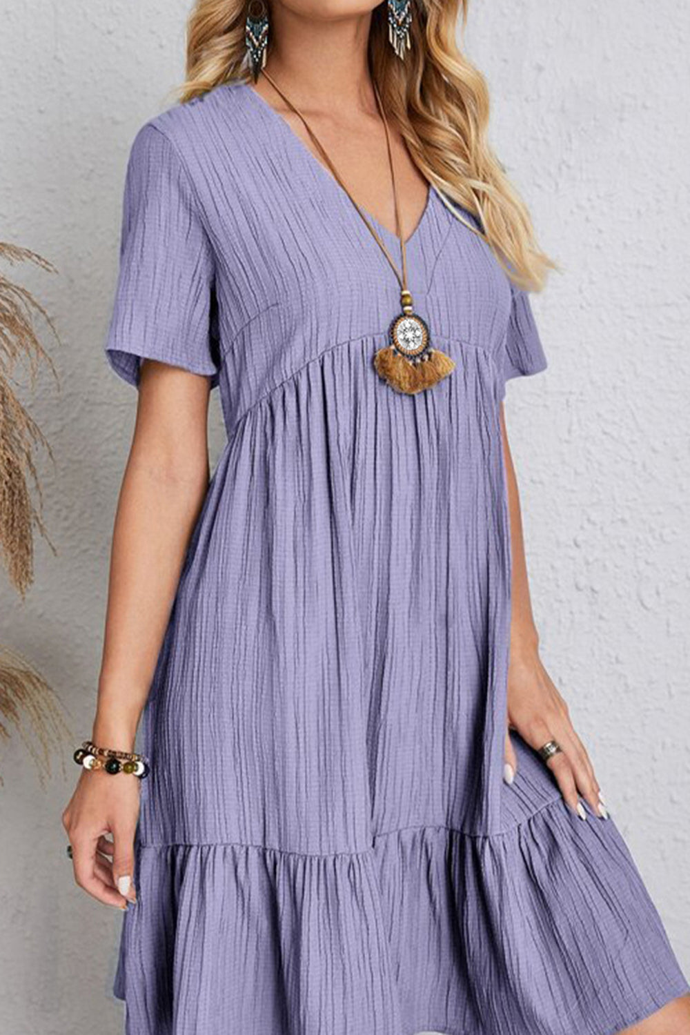 Plus Size Ruched V-Neck Short Sleeve Dress