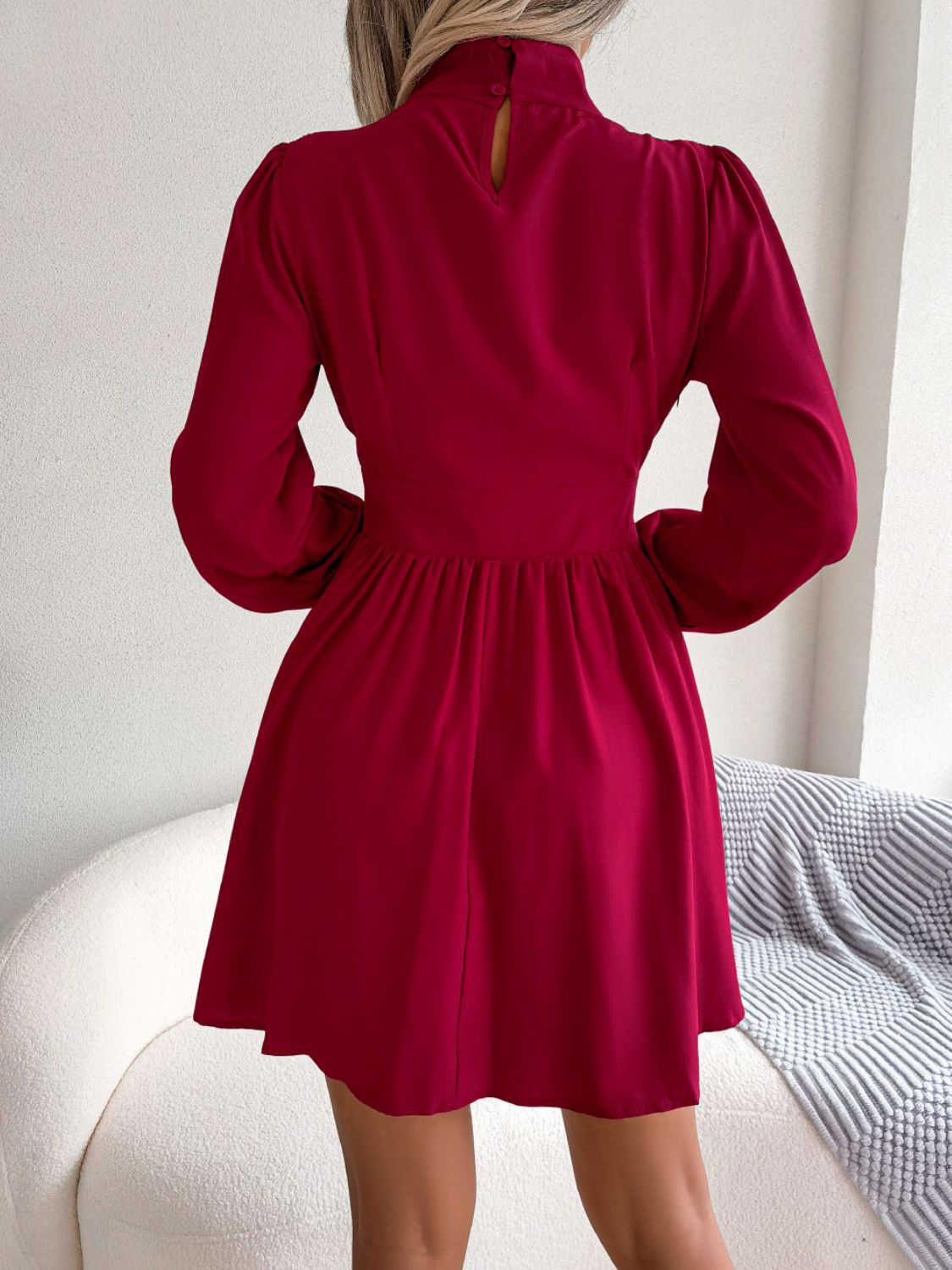 Turtleneck Cutout A-Line Mini Dress