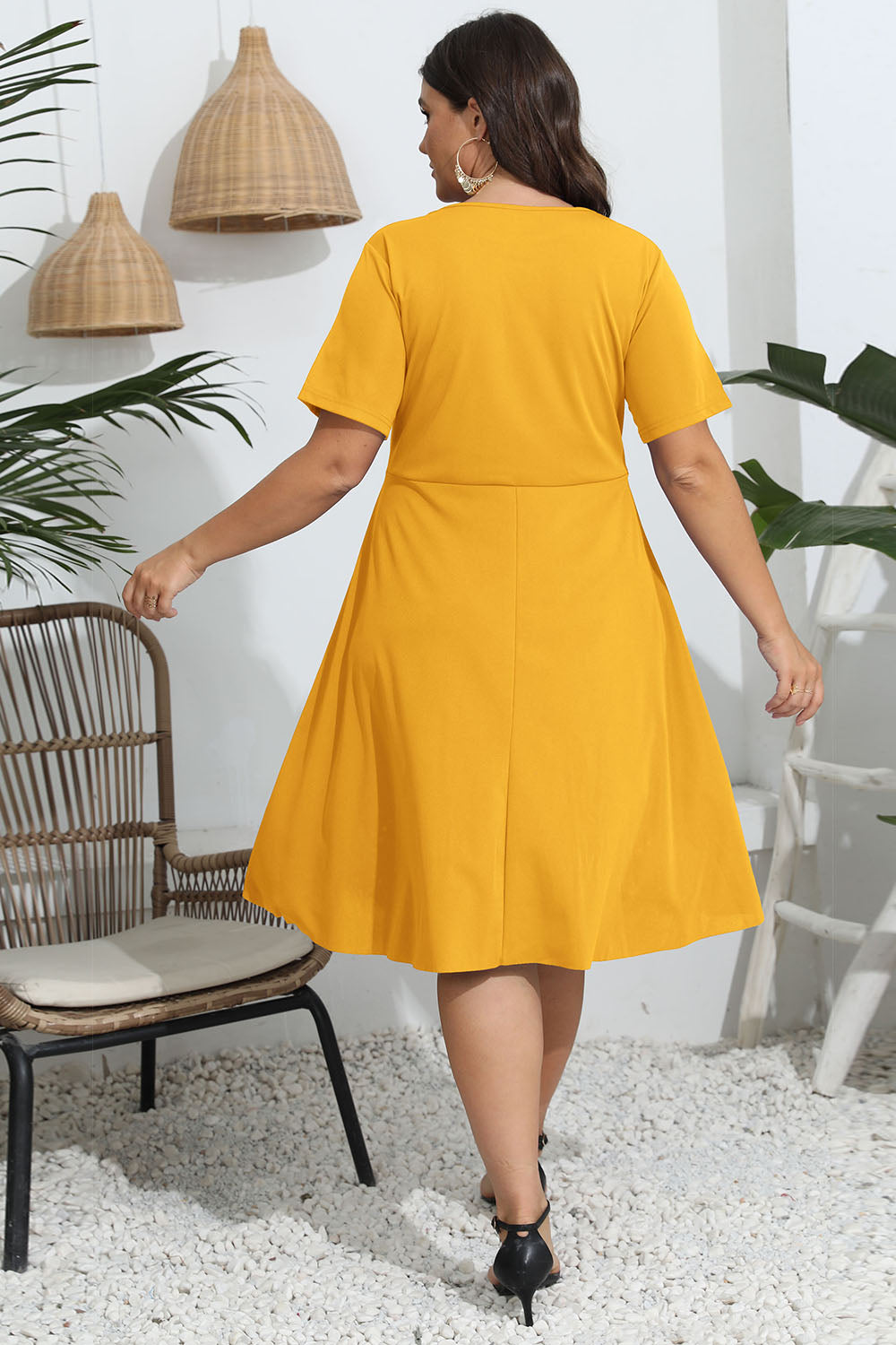 Plus Size Round Neck Eyelet Dress