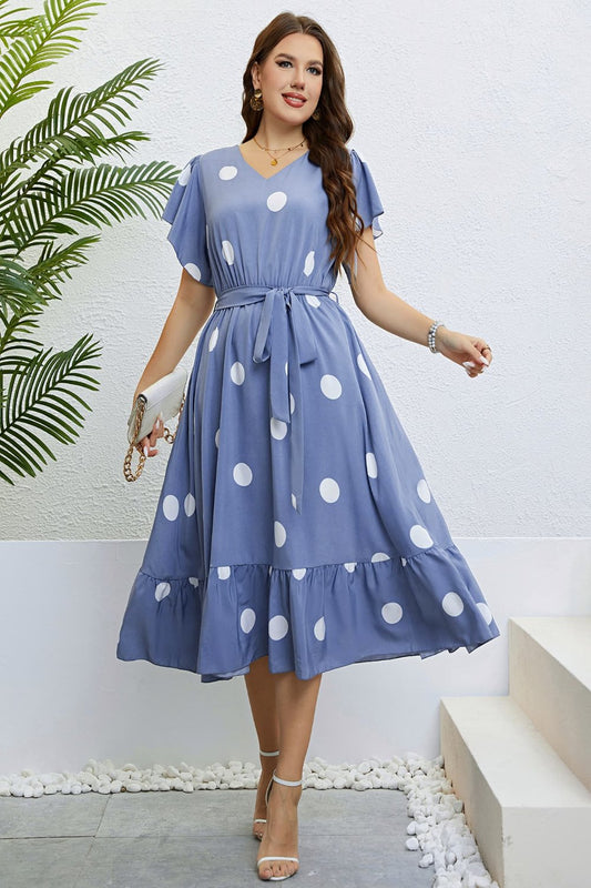 Polka dot tied short sleeve dress