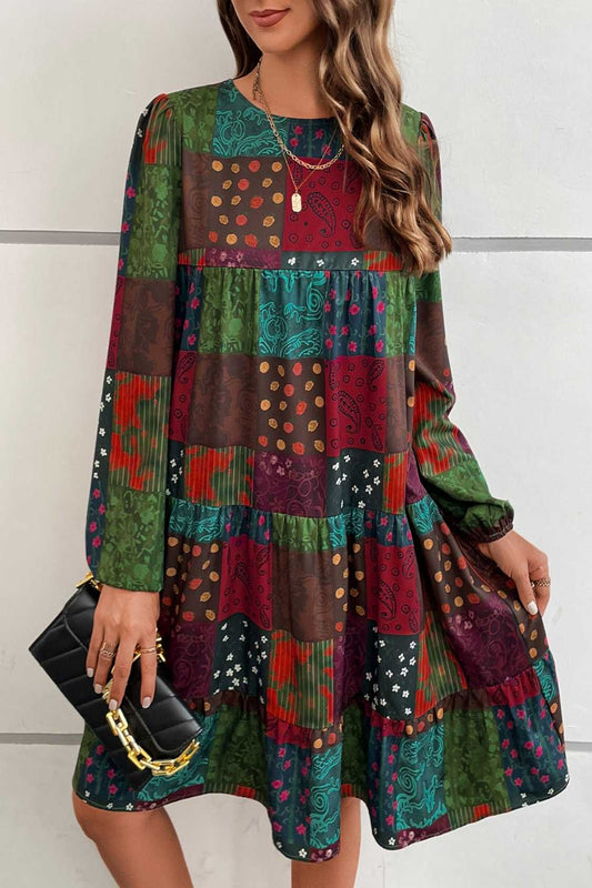 long sleeve patchwork dress