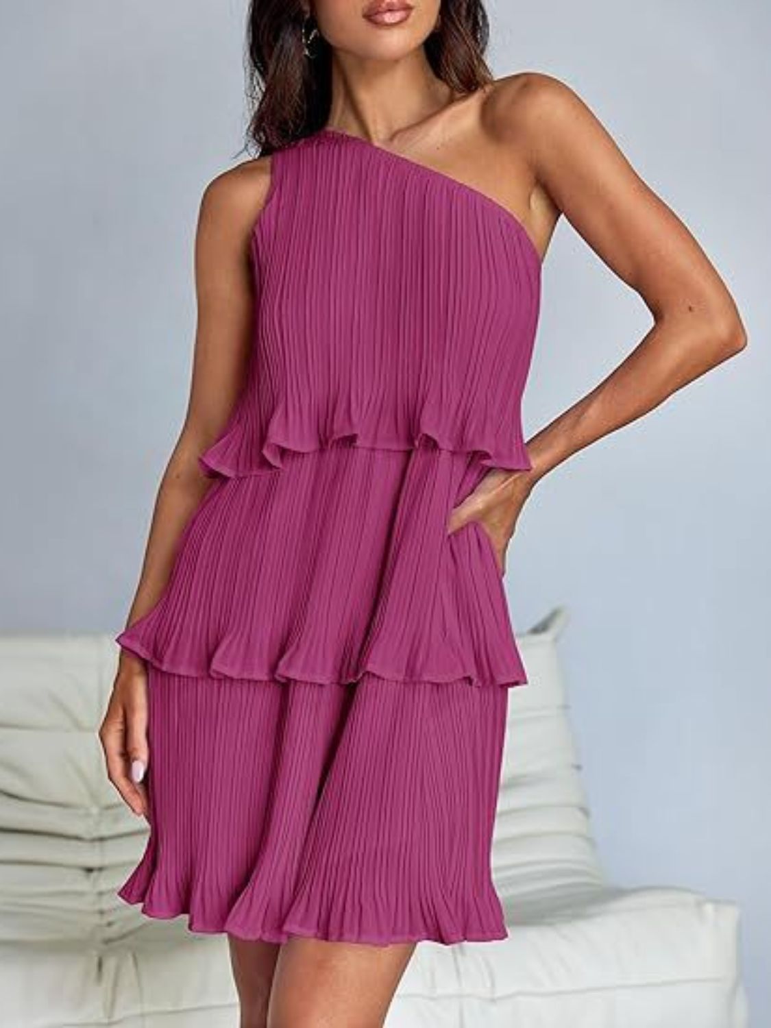 Layered One Shoulder Mini Dress