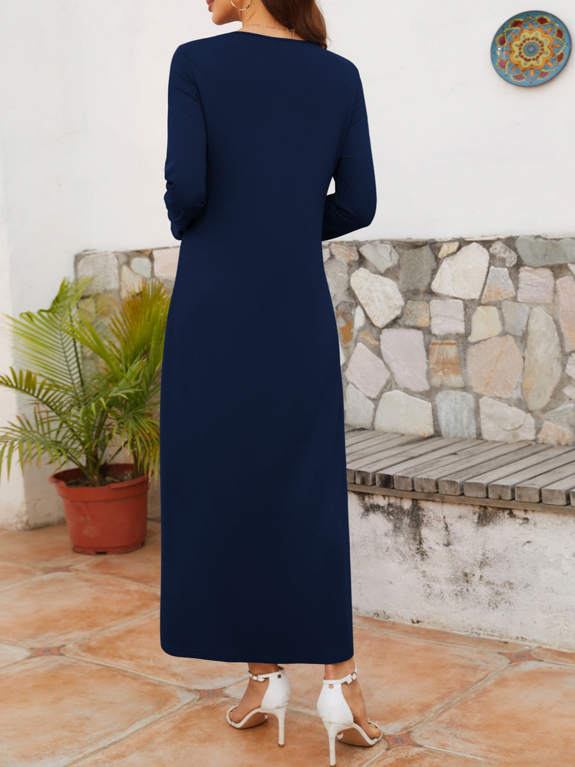 Twist Top Round Neck Long Sleeve Dress