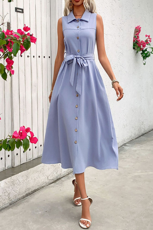 Blue collared sleeve button down dress