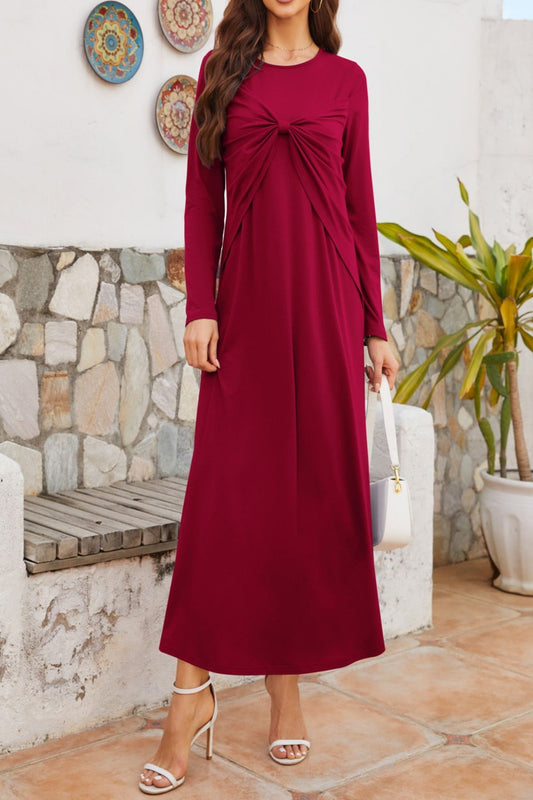 Twisted top long sleeve midi dress