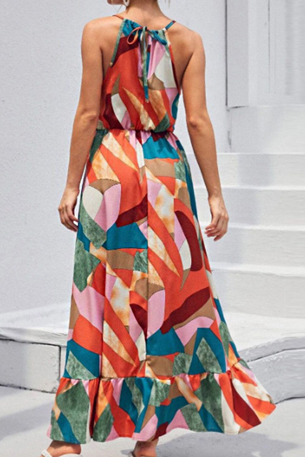 Colorful Tied Grecian Neck Maxi Dress