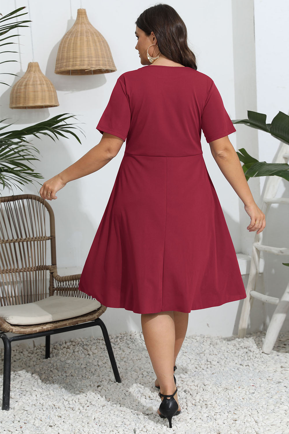 Plus Size Round Neck Eyelet Dress