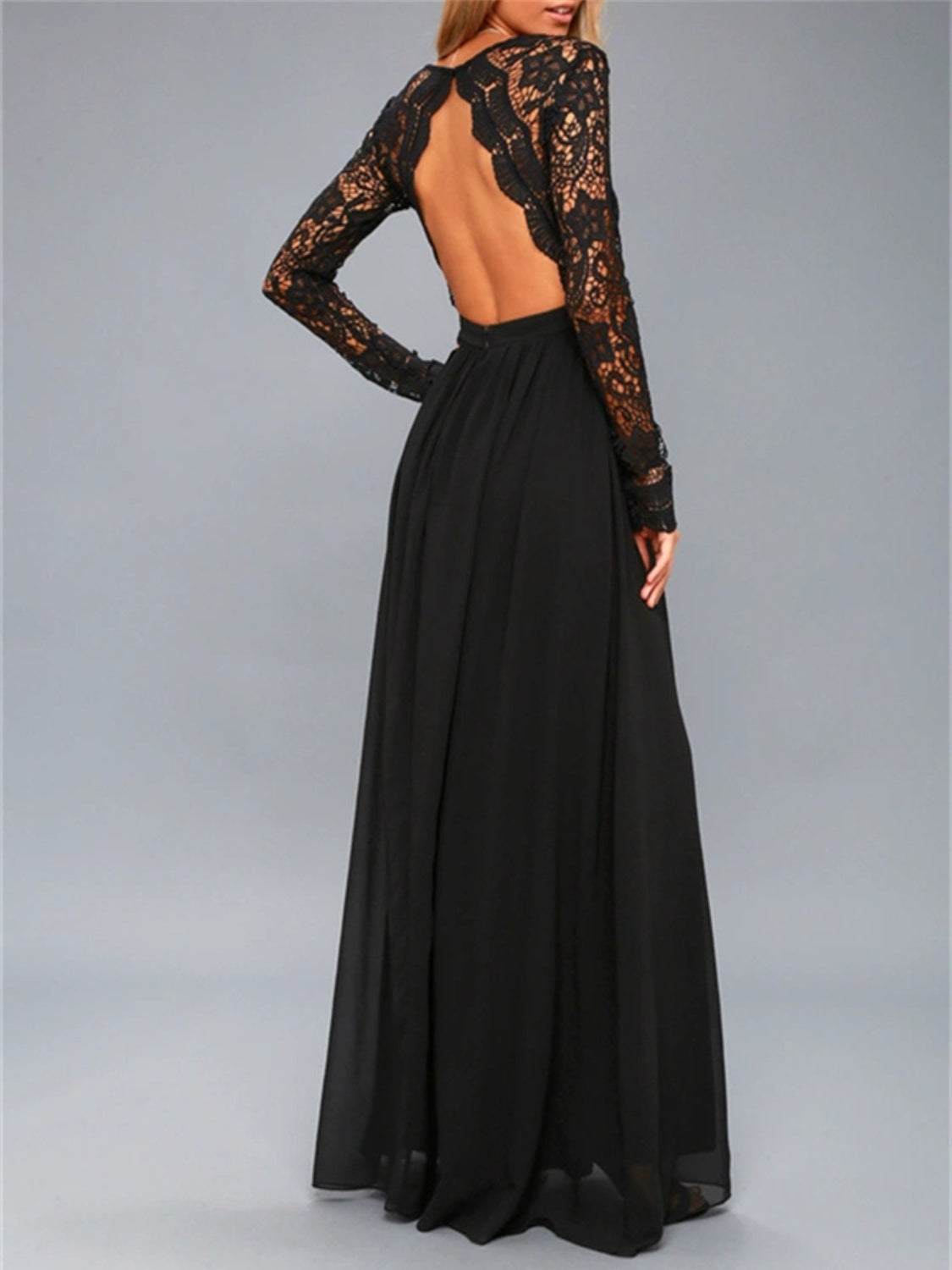 Lace Long Sleeve Backless Dress