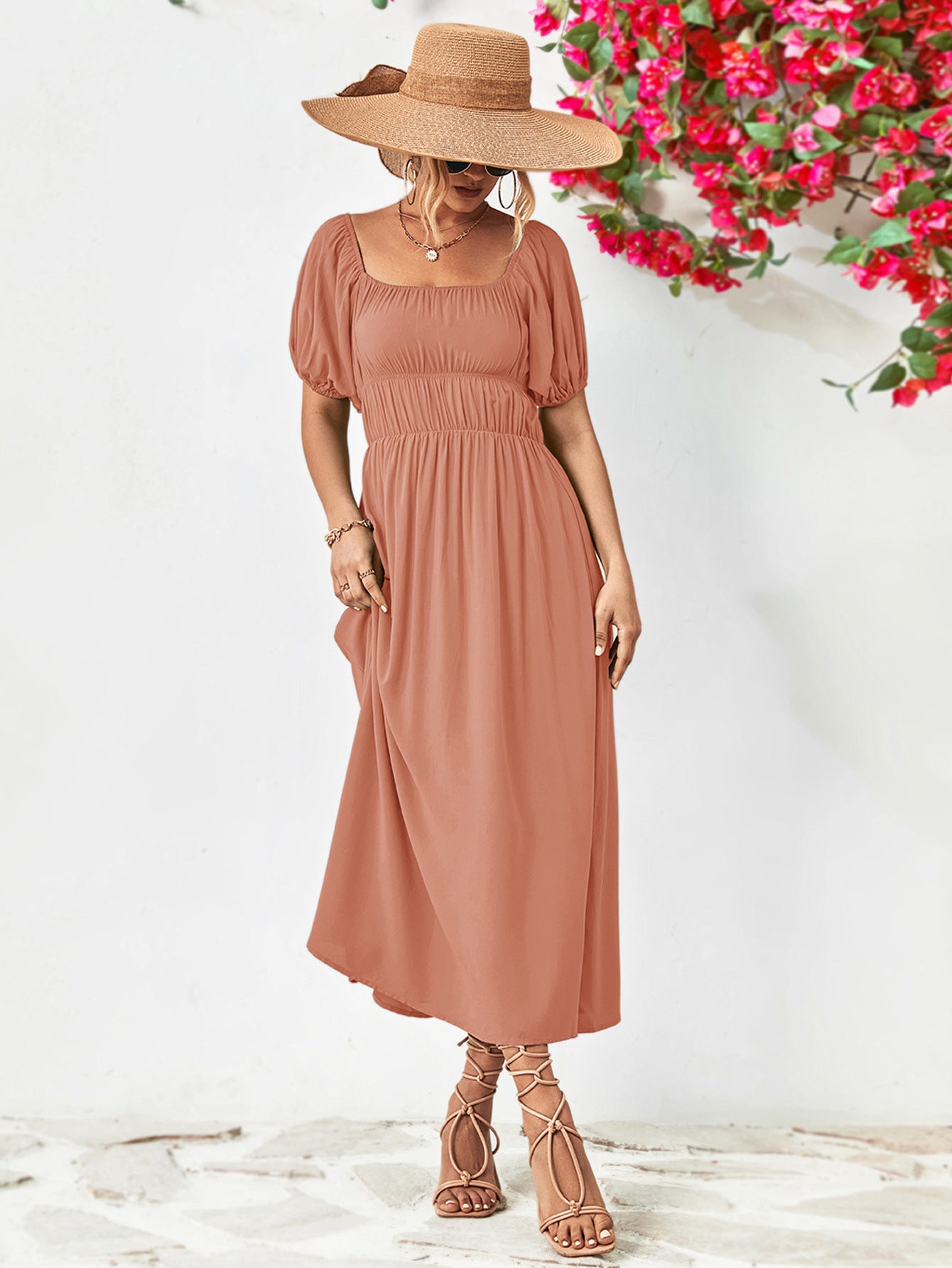 Chic Off-Shoulder Balloon Sleeve Midi Dress