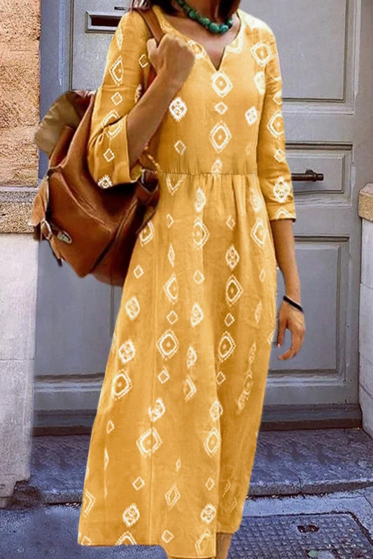 Geometric notched neck midi dress