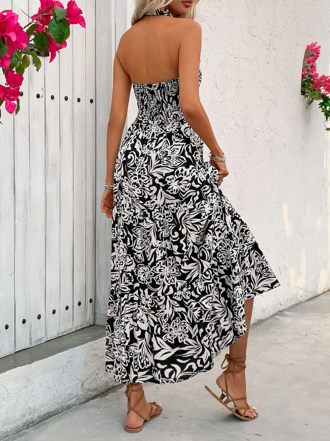 Printed Low Back Sleeveless Midi Dress