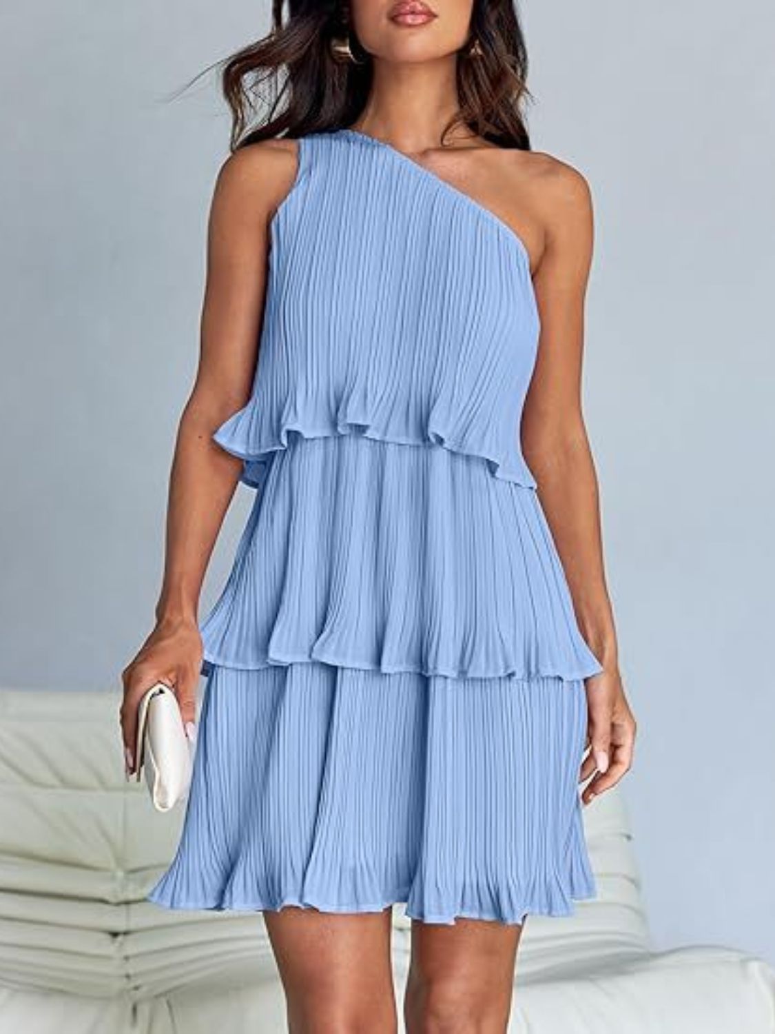 Layered One Shoulder Mini Dress