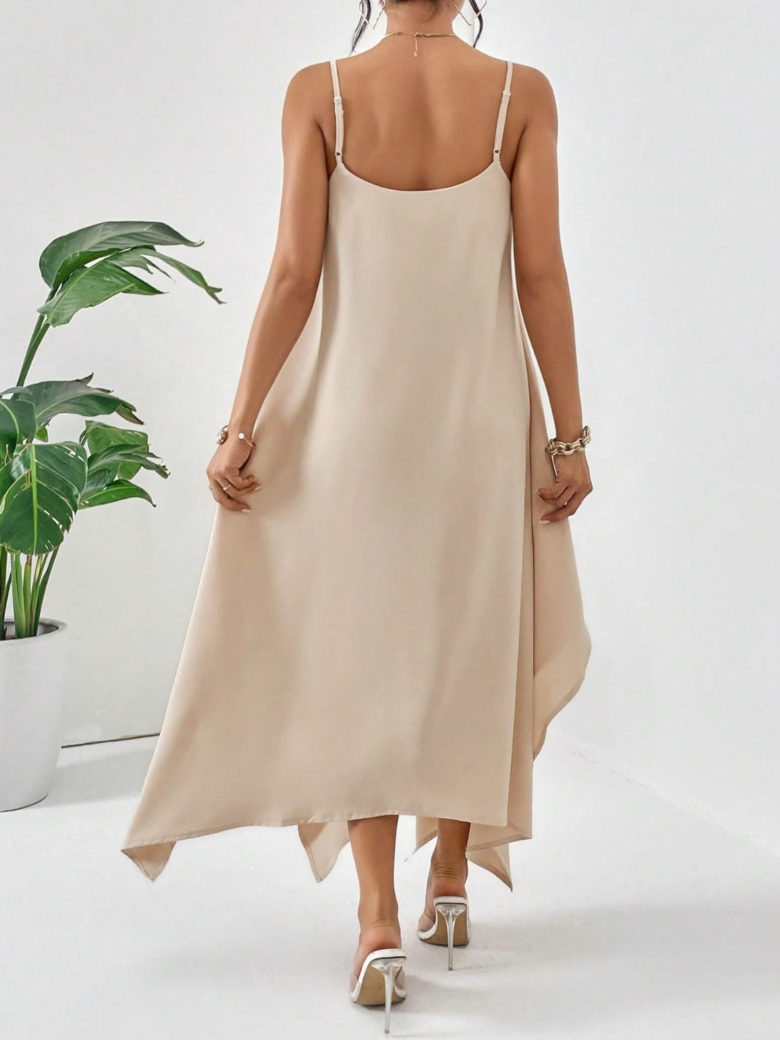 High-low Scoop Neck Midi Cami Dress