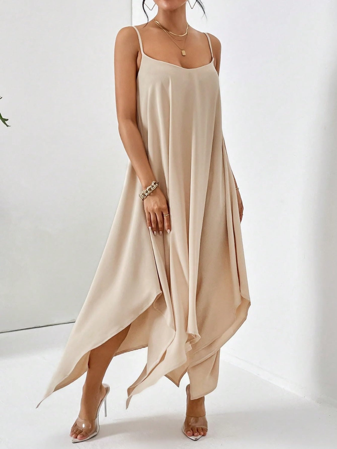 High-low Scoop Neck Midi Cami Dress