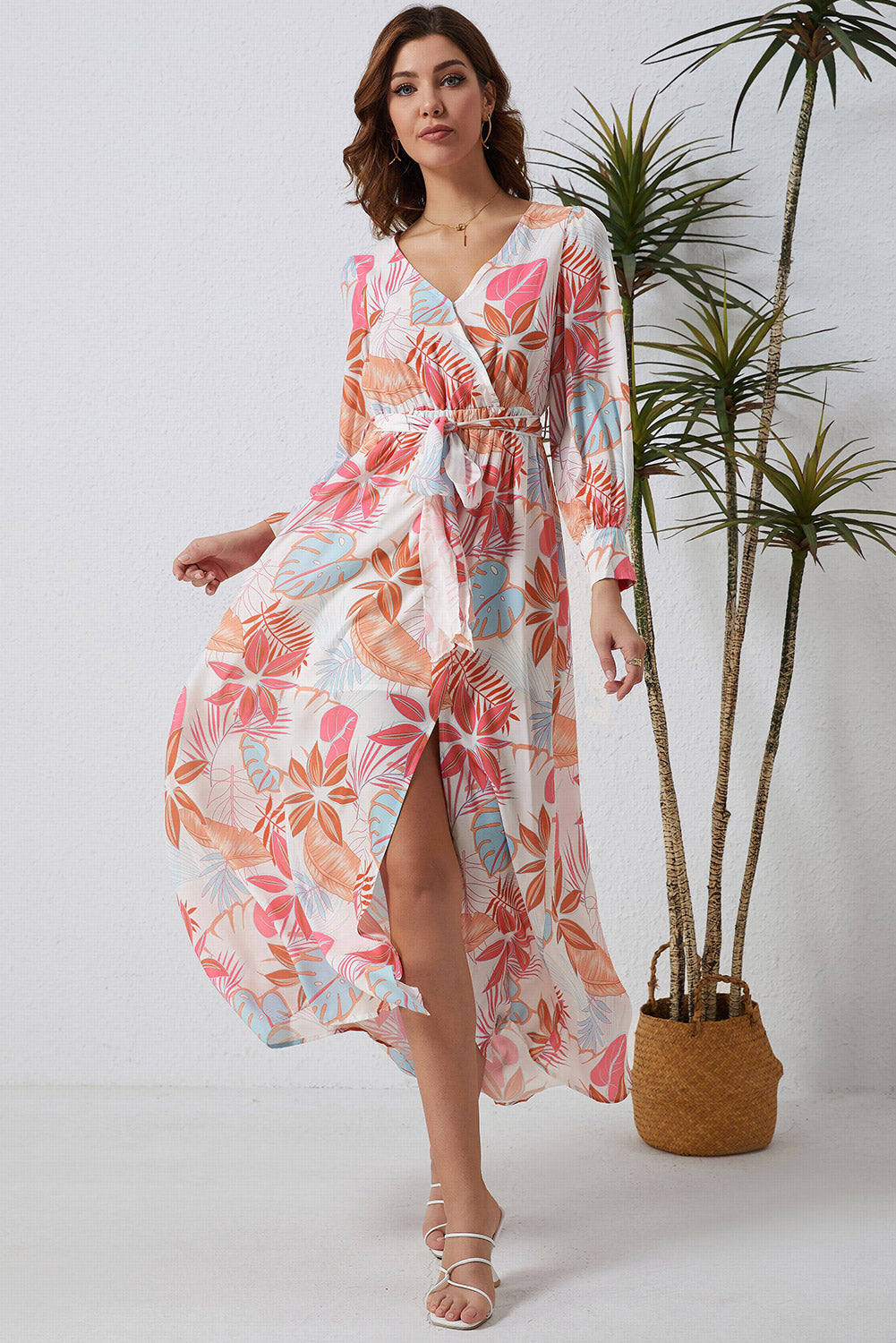 Floral Printed Tie Waist Maxi Dress