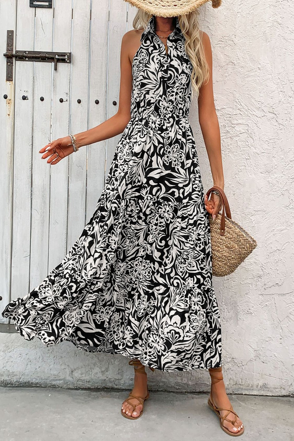 Printed Sleeveless midi summer dress