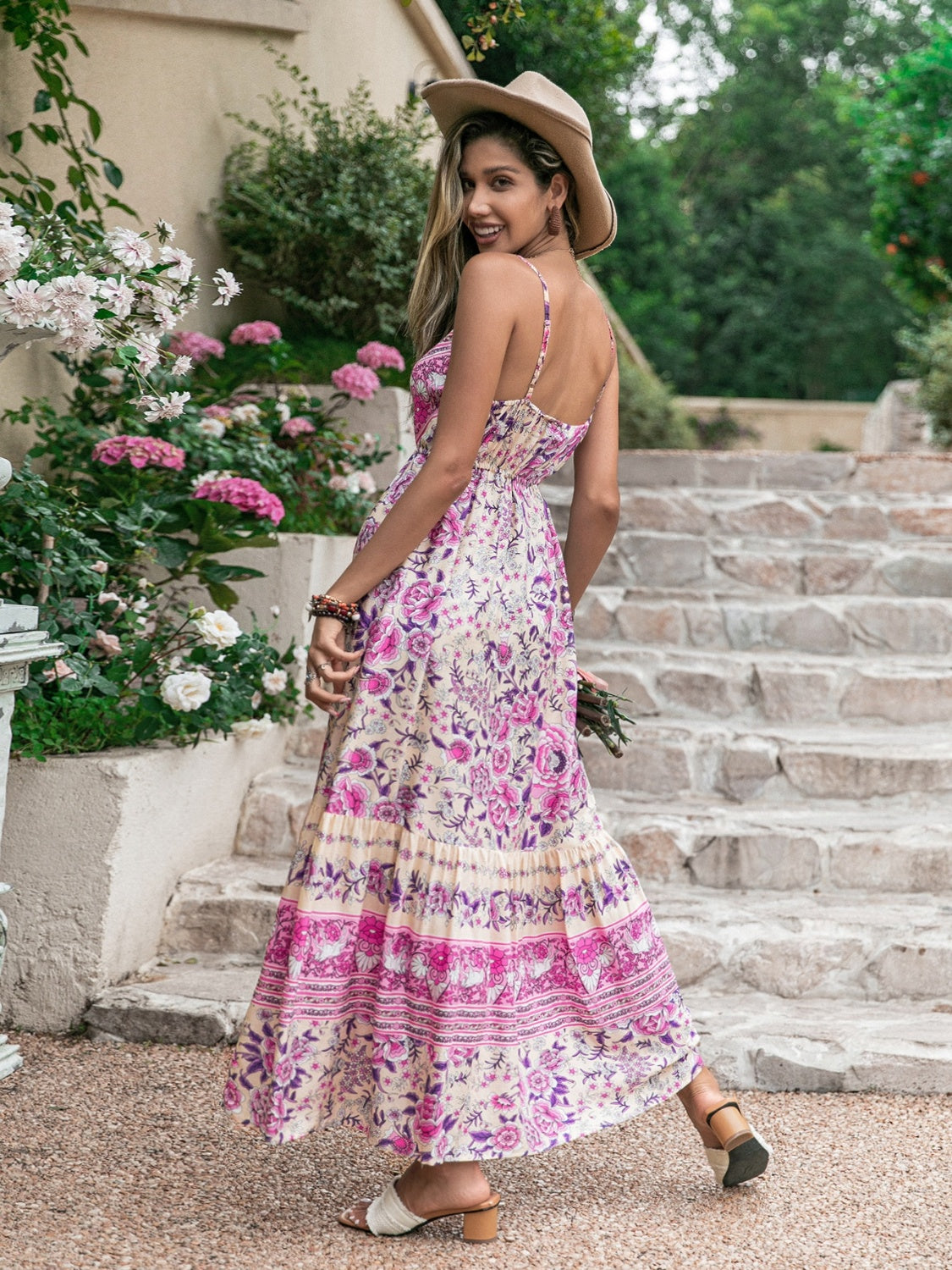 Floral Printed V-Neck Maxi Dress