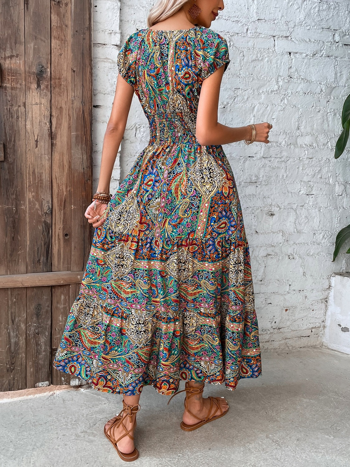 Paisley Cap Sleeve Midi Dress