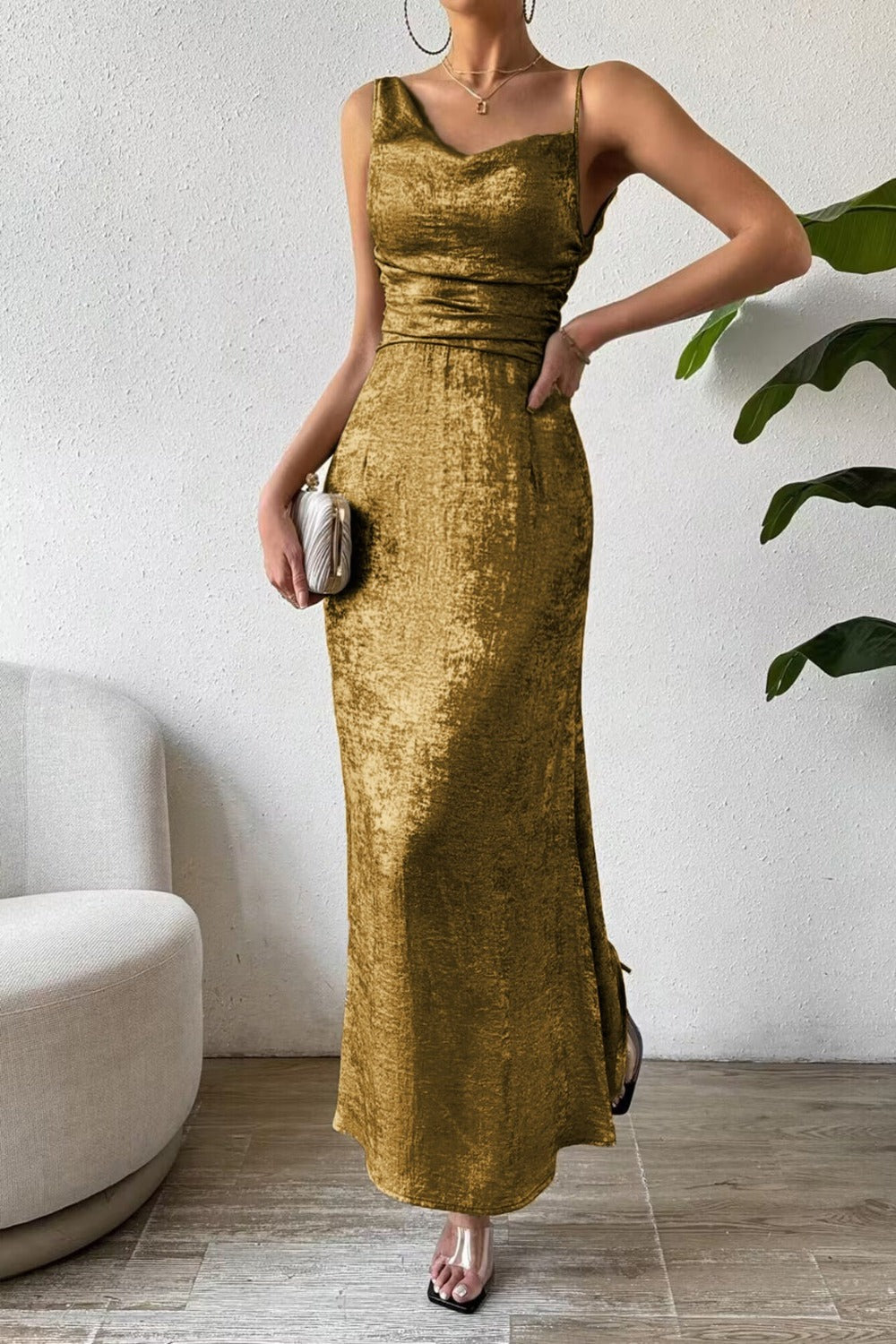 Shimmery Asymmetrical Midi Dress 