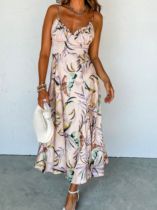 Floral Frill Printed Midi Cami Dress